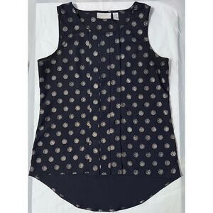 Chico's Women's Sleeveless Navy Top with Silver Dots & High Low Hemline Size 0